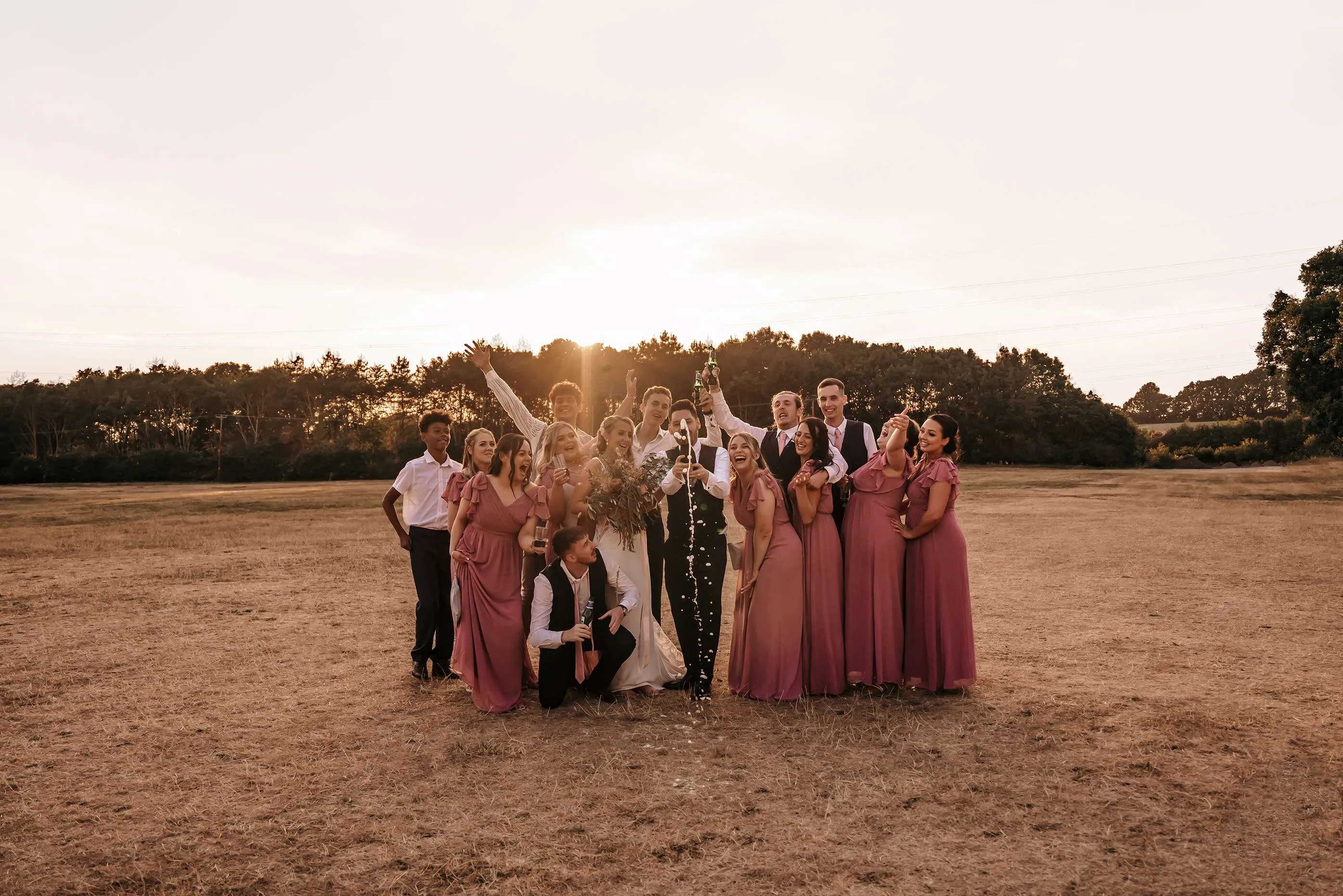 sunset wedding champagne celebration